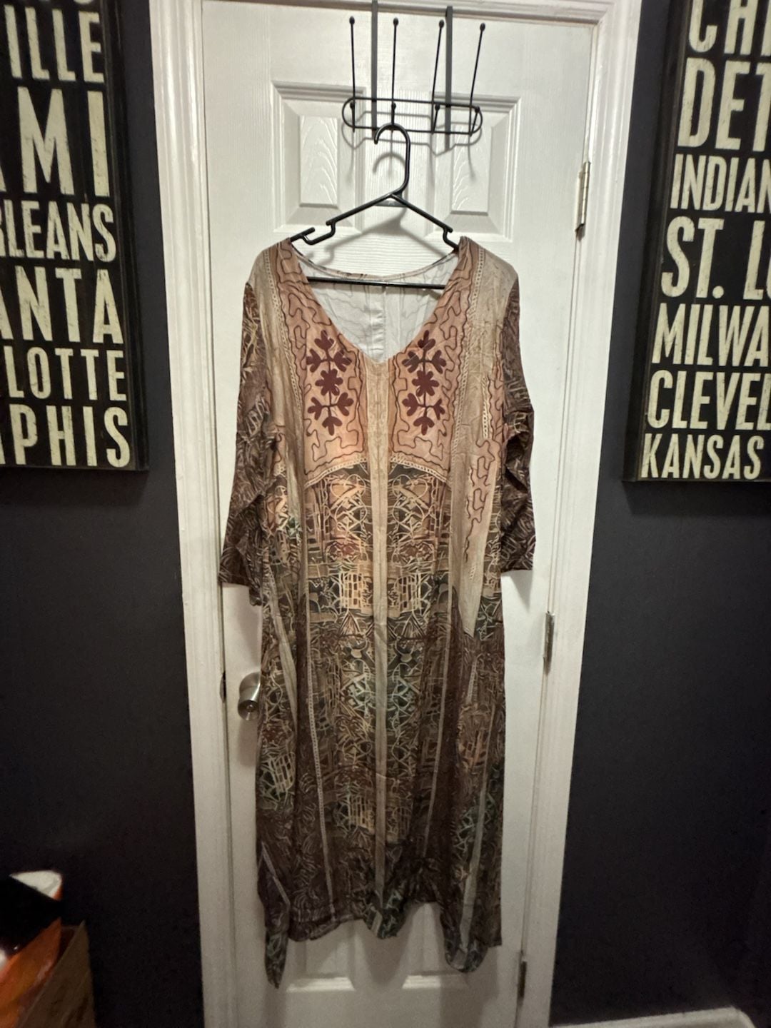 Bohemian Ethnic Print Maxi Dress Long Sleeve V-Neck Kaftan XXL 2