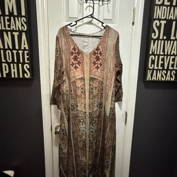 Bohemian Ethnic Print Maxi Dress Long Sleeve V-Neck Kaftan XXL