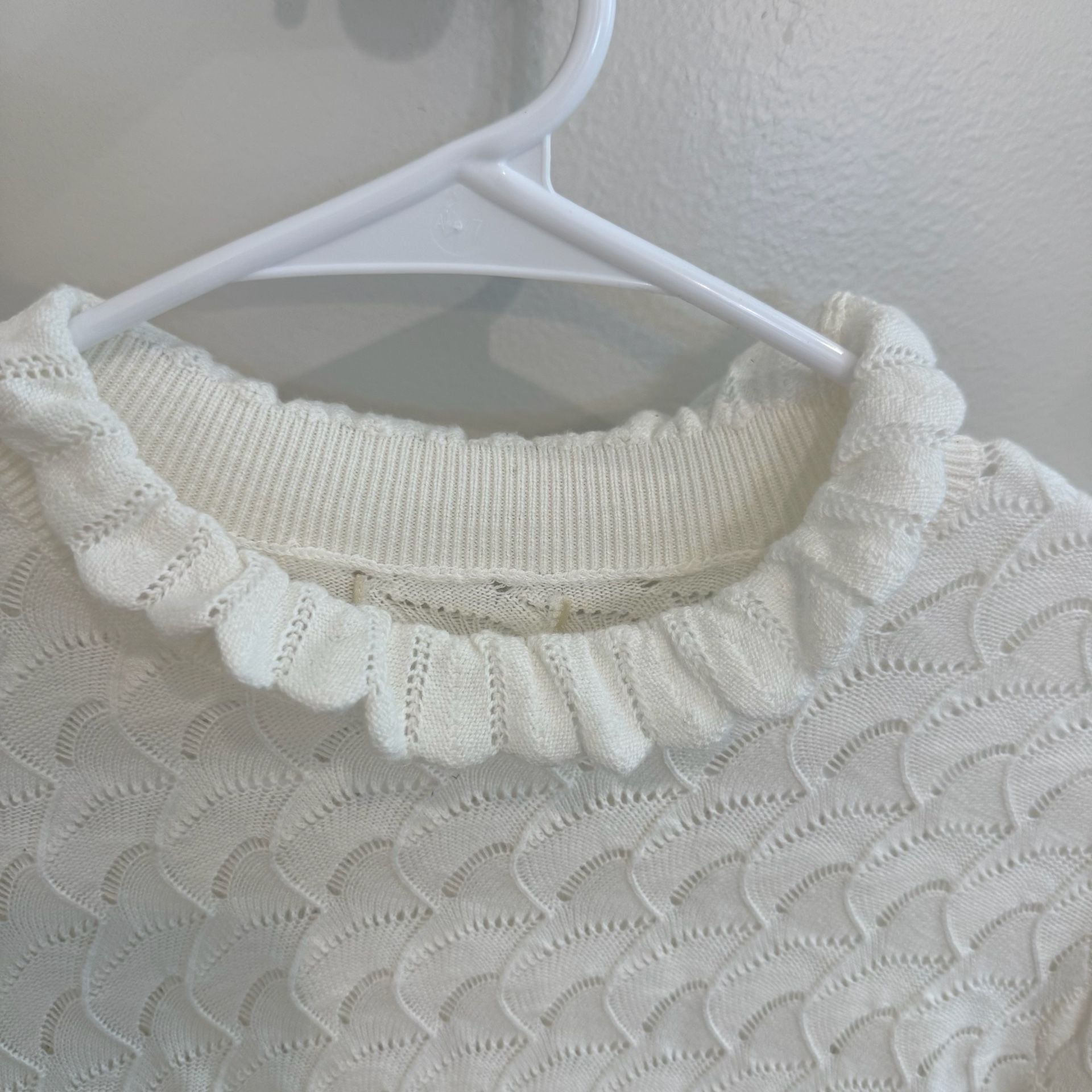 Sundance Cream Pointelle Knit Long Sleeve Sweater With Ruffle Mock Neck 3