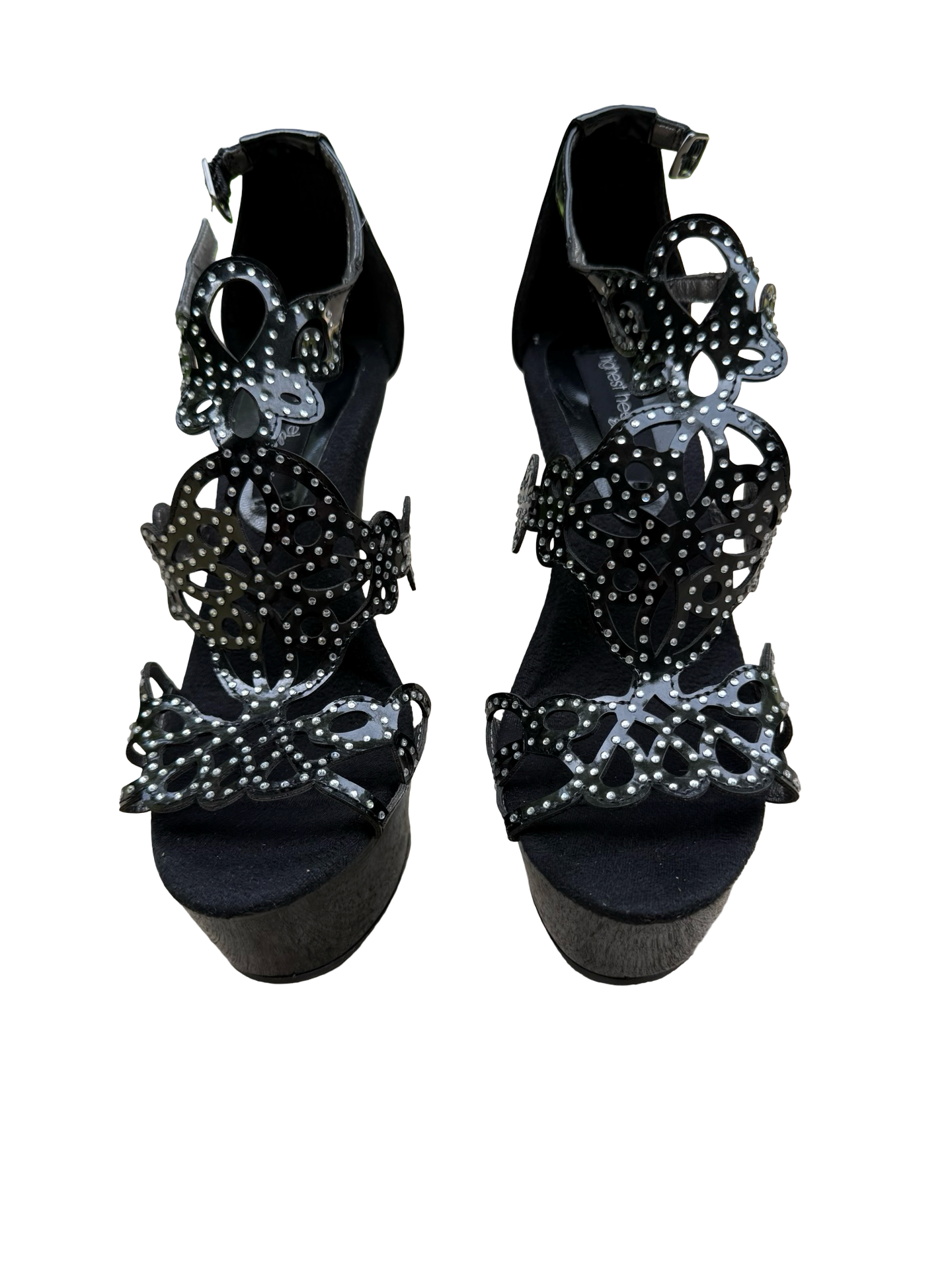 Highest Heel Collection Black Patent Rhinestone Cutout Platform Stiletto Heels 2