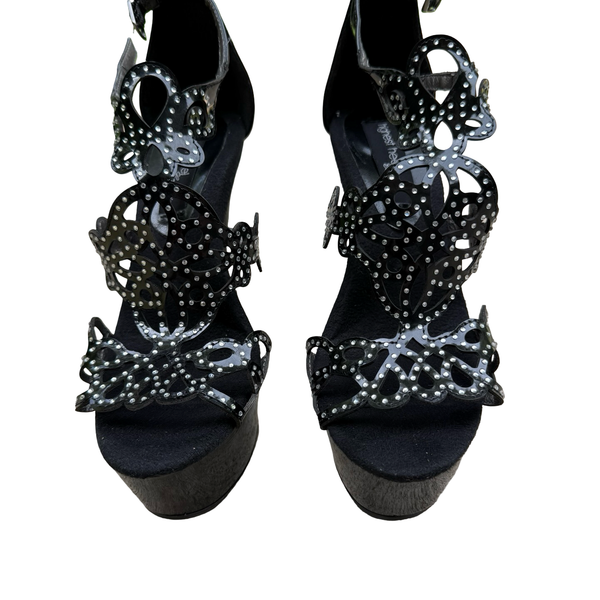 Highest Heel Collection Black Patent Rhinestone Cutout Platform Stiletto Heels