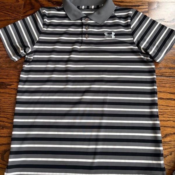 Under Armour HeatGear Striped Polo Shirt Gray Black White Youth Large