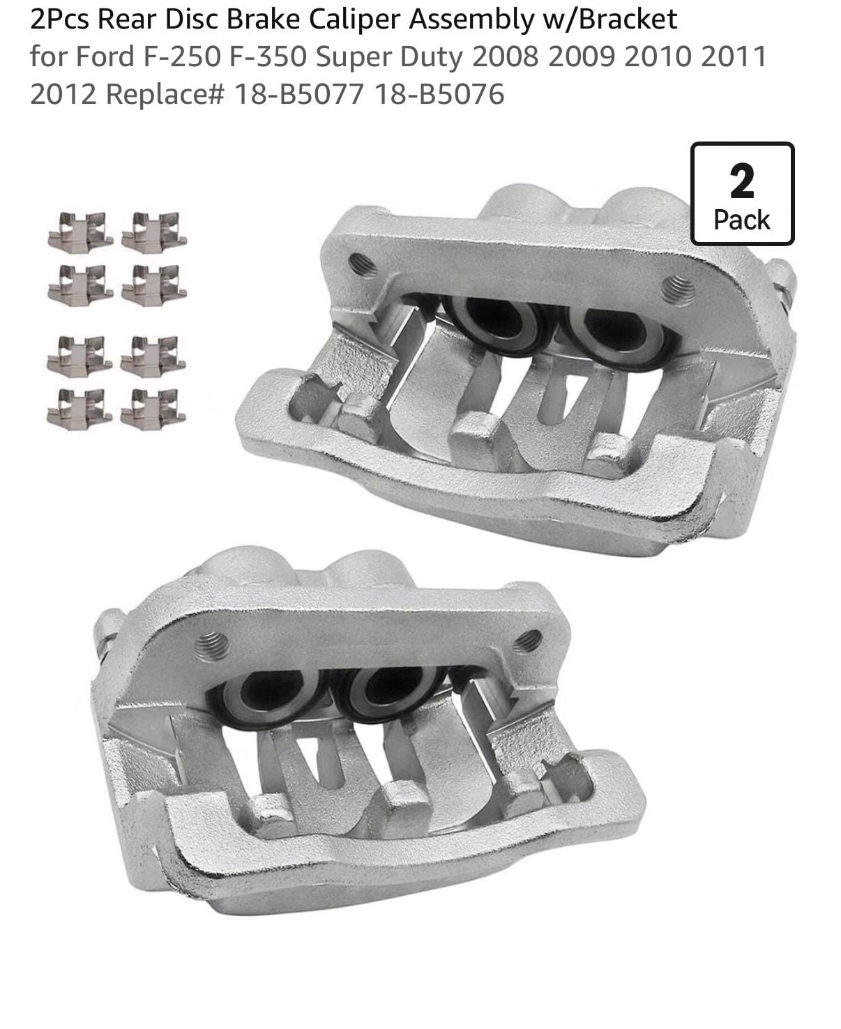 2Pcs Rear Disc Brake Caliper Assembly w/Bracket for Ford F-250 F-350 Super Duty 5