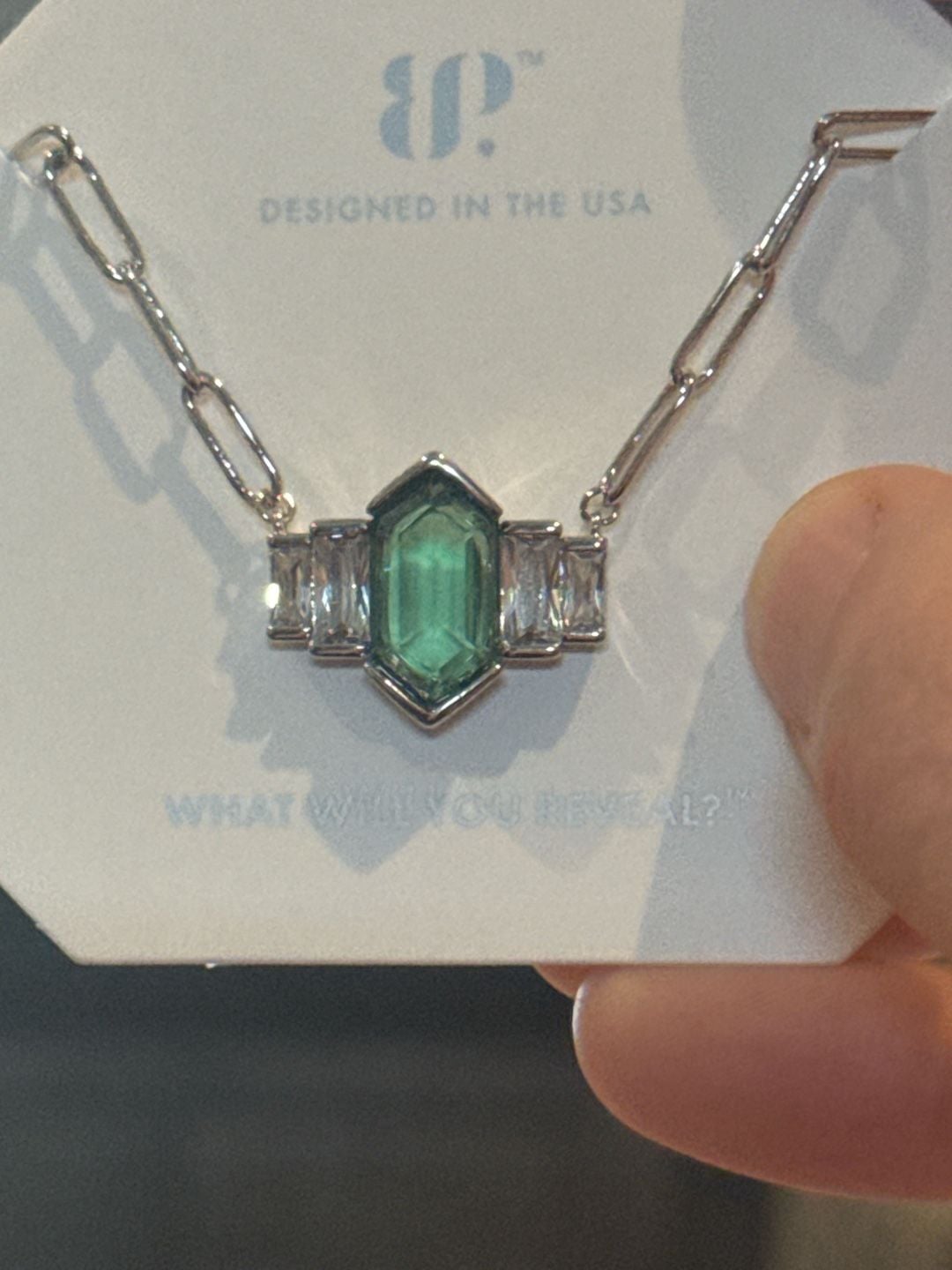 Bomb Party Green Opal Rhodiym Necklace New 2