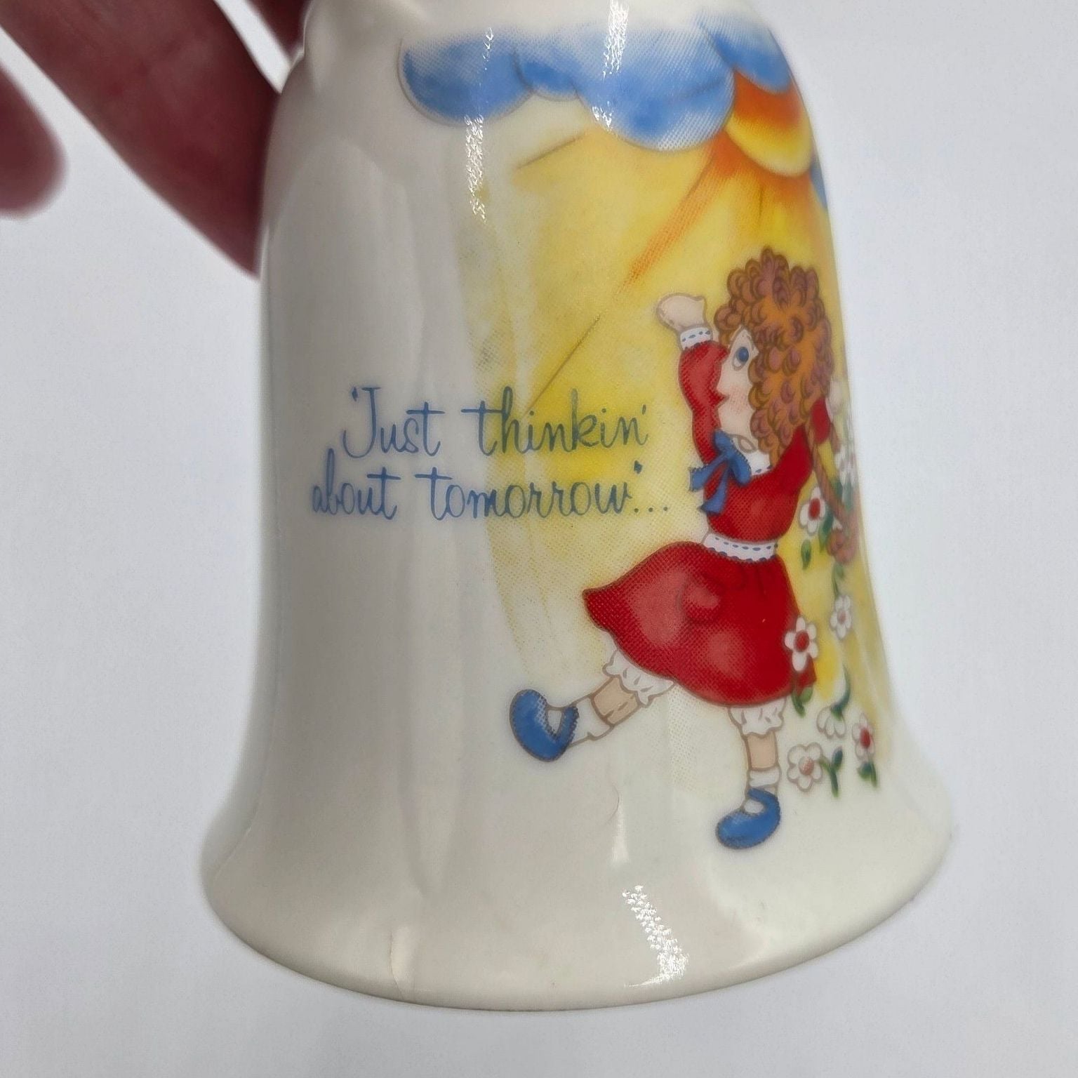 Vtg 1982 Applause Little Orphan Annie Porcelain Bell Just Thinkin About Tomorrow 3
