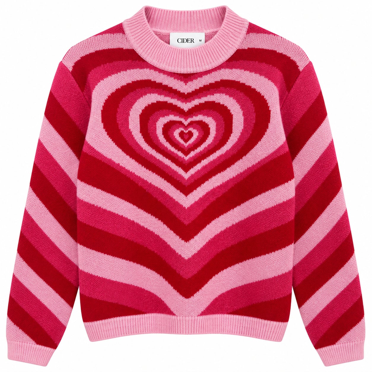 Cider Pink Red Heart Knit Sweater Size M Y2K Valentine Coquette 2
