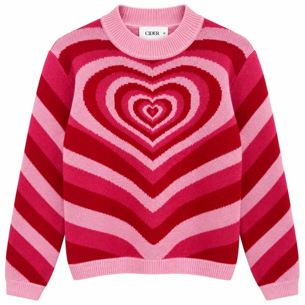 Cider Pink Red Heart Knit Sweater Size M Y2K Valentine Coquette