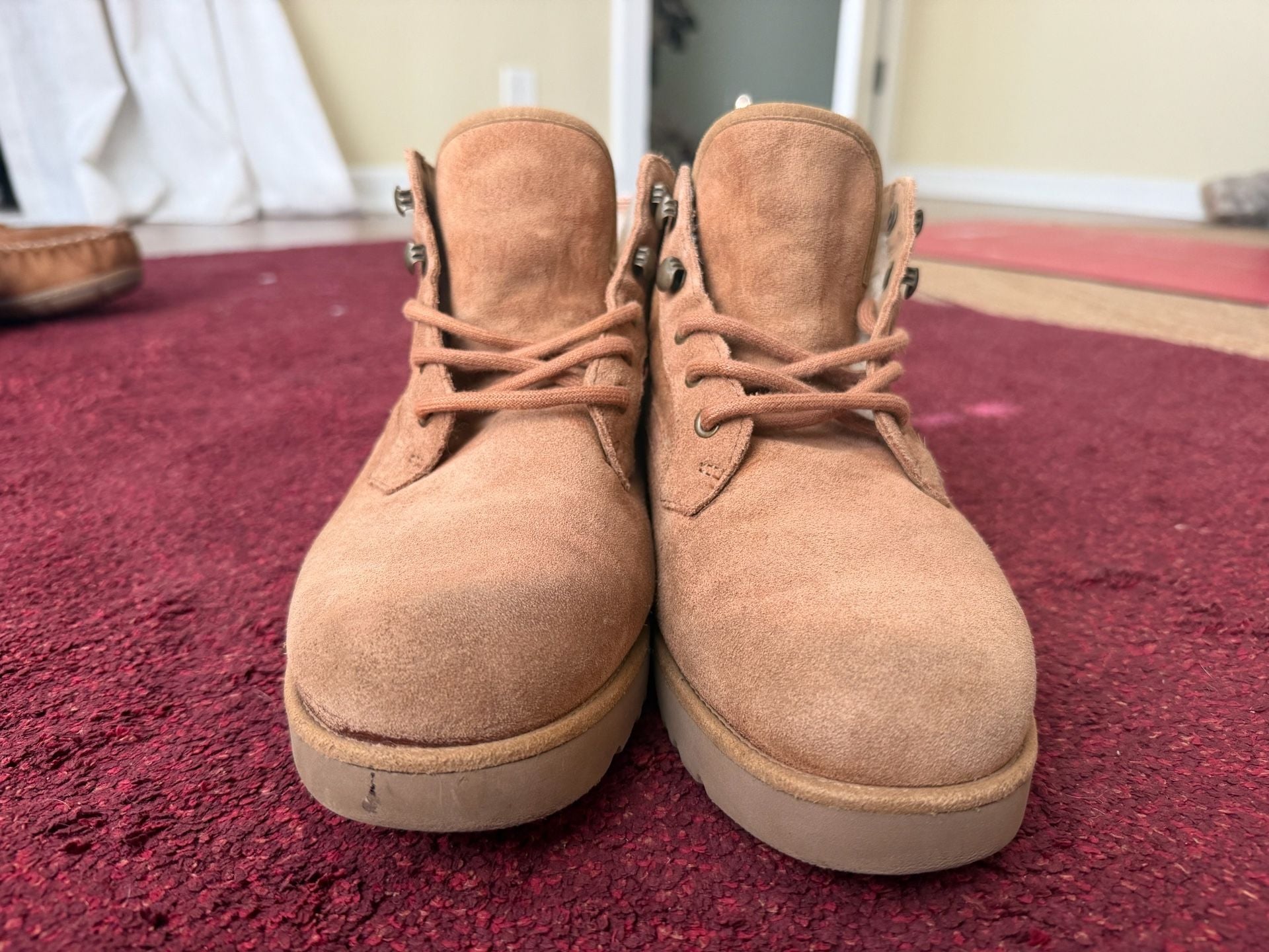 UGG Women's Bethany Lace Up Sheepskin Chukka Booties Chestnut Suede 5