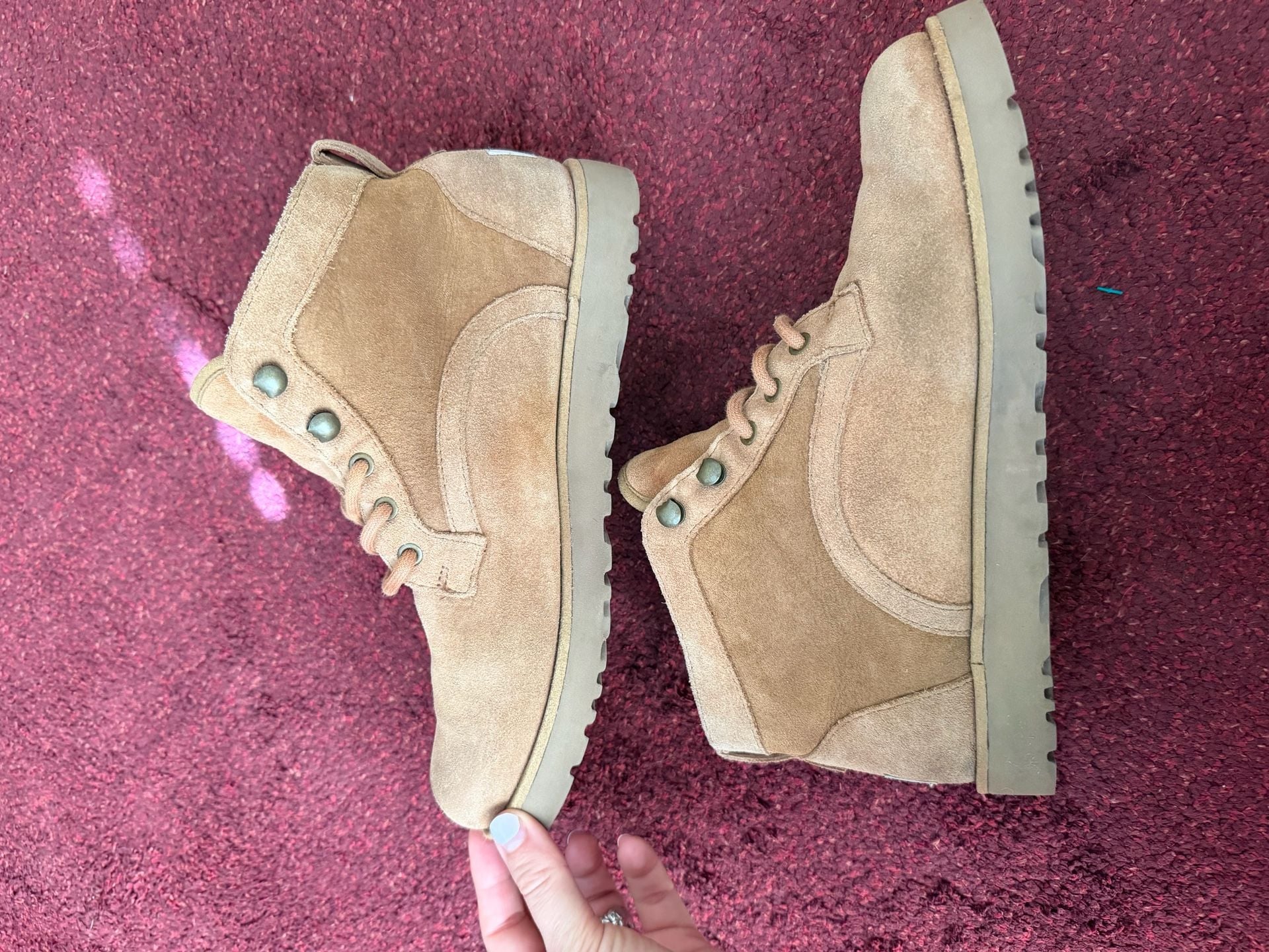 UGG Women's Bethany Lace Up Sheepskin Chukka Booties Chestnut Suede 7