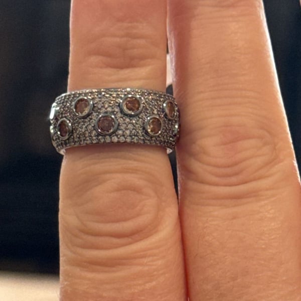 Bomb Party Pavé and Bezel-Set Smoky Topaz Wide Band Ring Size 6 New