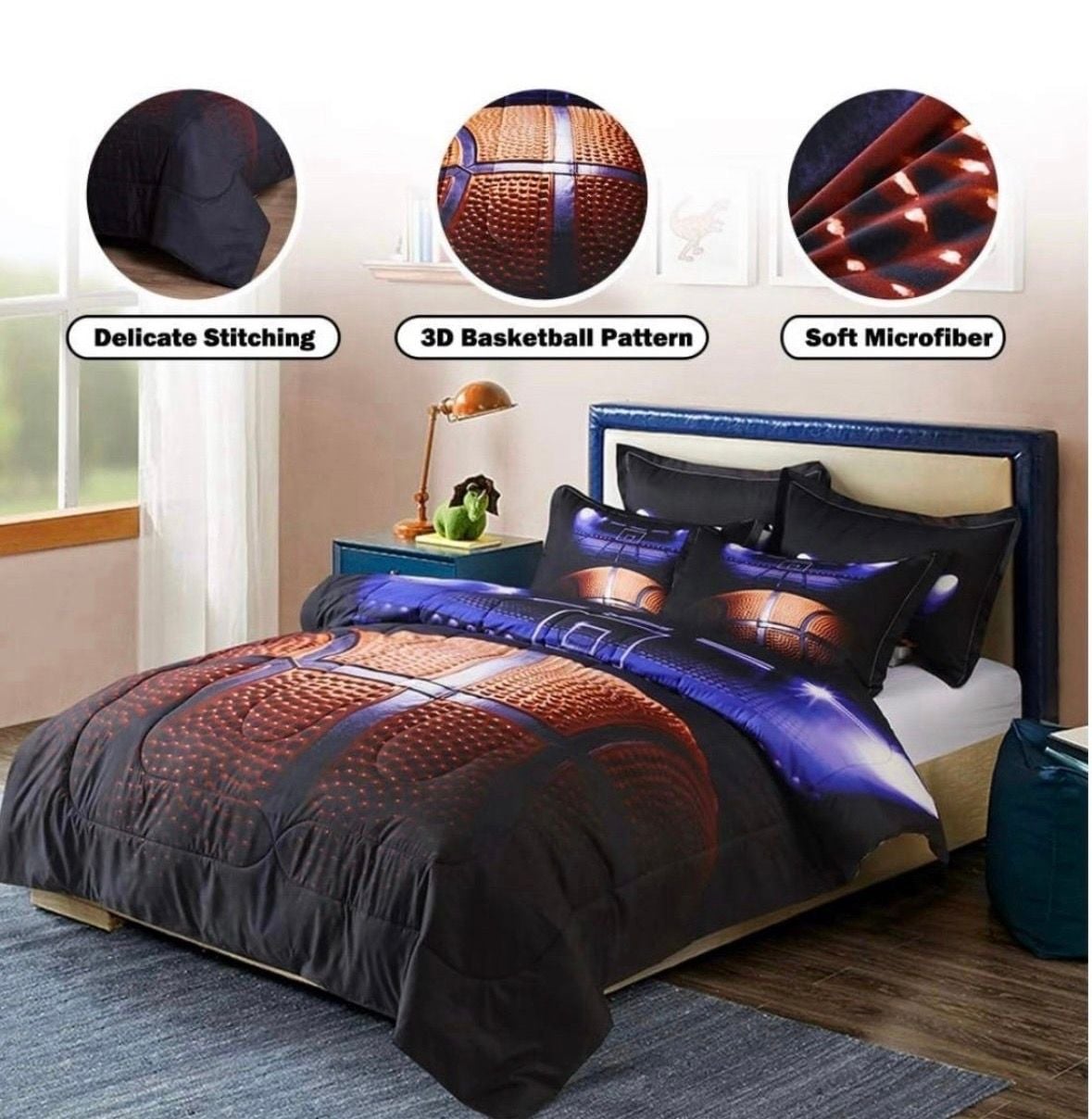3D Basketball Comforter Set with Pillowcases Full Size Soft Microfiber Sports Bedding 5