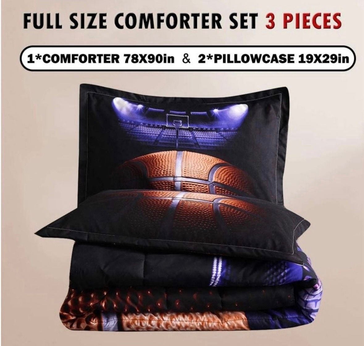 3D Basketball Comforter Set with Pillowcases Full Size Soft Microfiber Sports Bedding 6