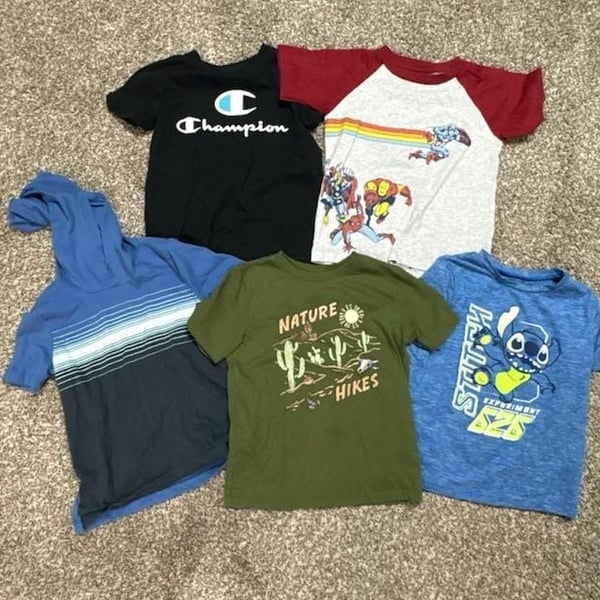 Lot of 5 Boys Assorted Graphic T-Shirts and Hooded Shirt