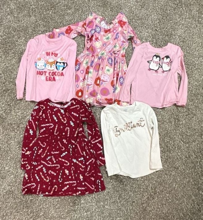 Girls Assorted Holiday Long Sleeve Shirts and Dresses Bundle Size 4T 1