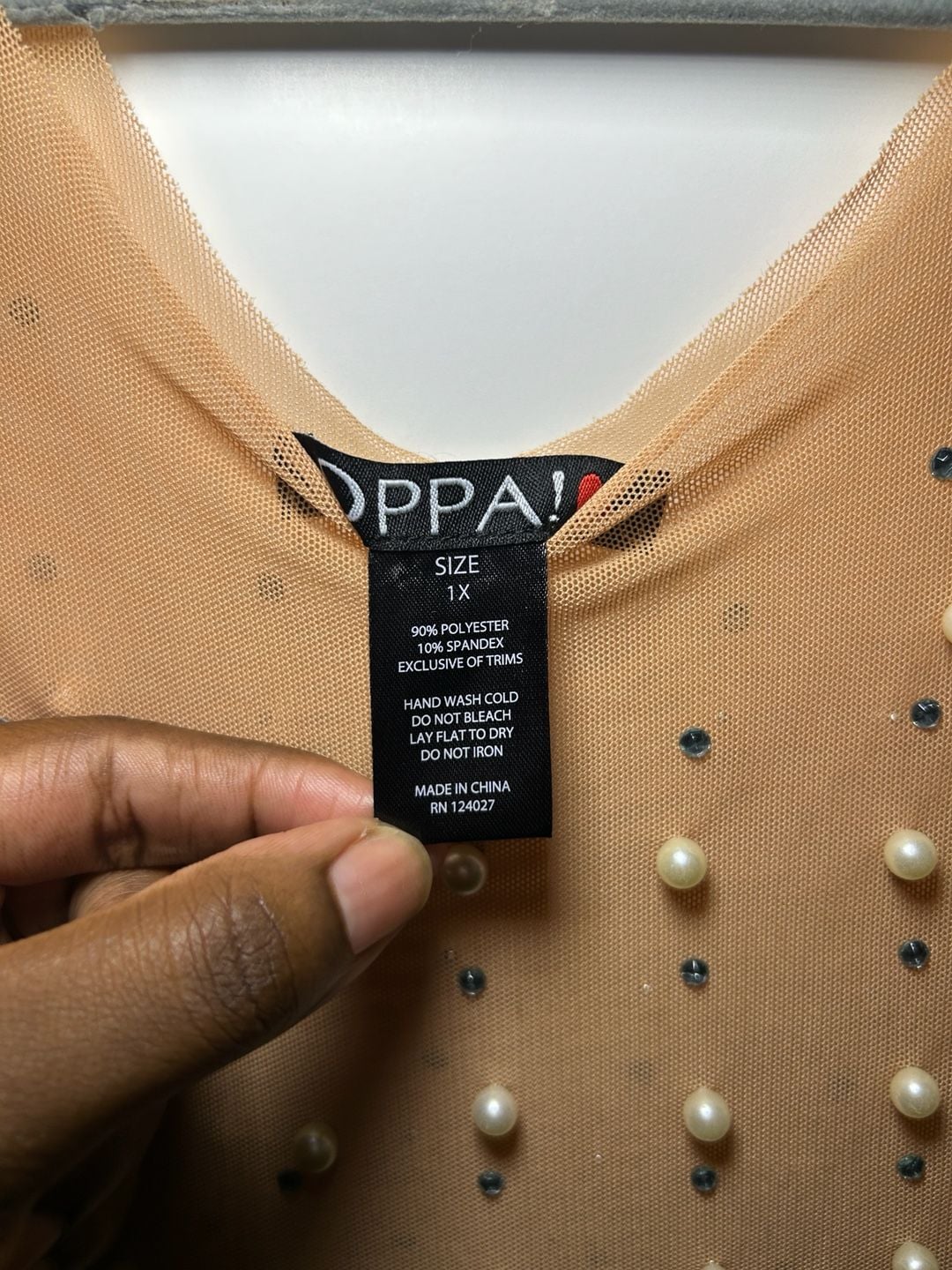 OPPA! Peach Mesh Pearl and Rhinestone Embellished Tank Top| Size 1X 4