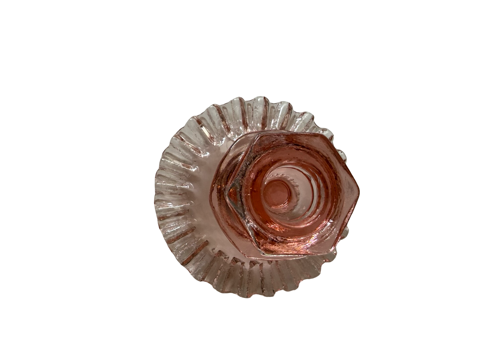Vintage Pink Depression Glass Candlesticks Pair Ruffled Base 4