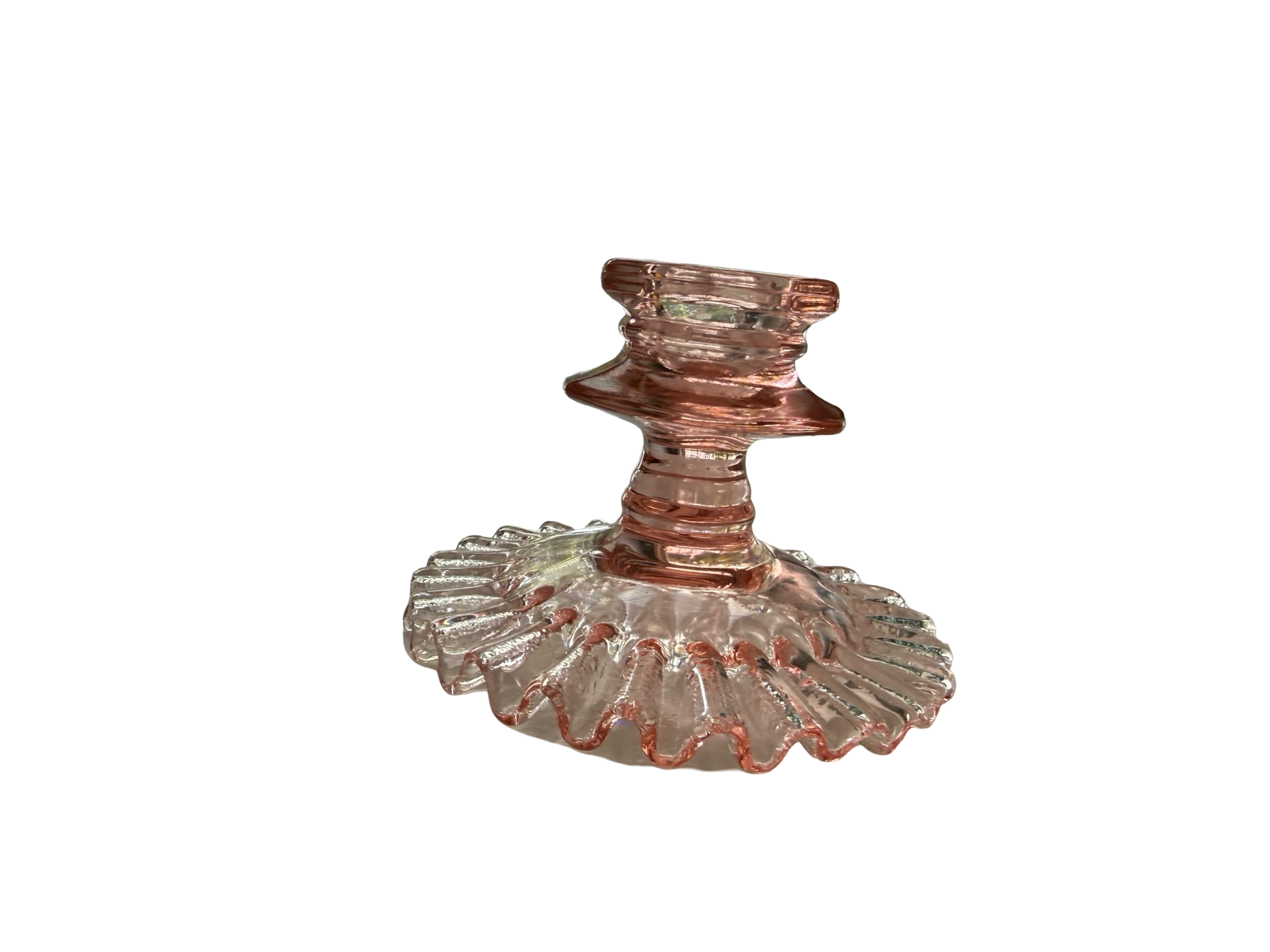 Vintage Pink Depression Glass Candlesticks Pair Ruffled Base 6