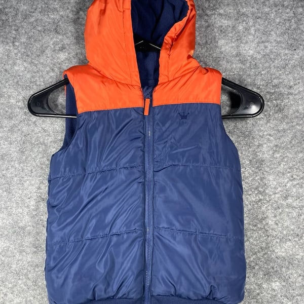epk Kids Boys Blue and Orange Hooded Puffer Vest Size 3T