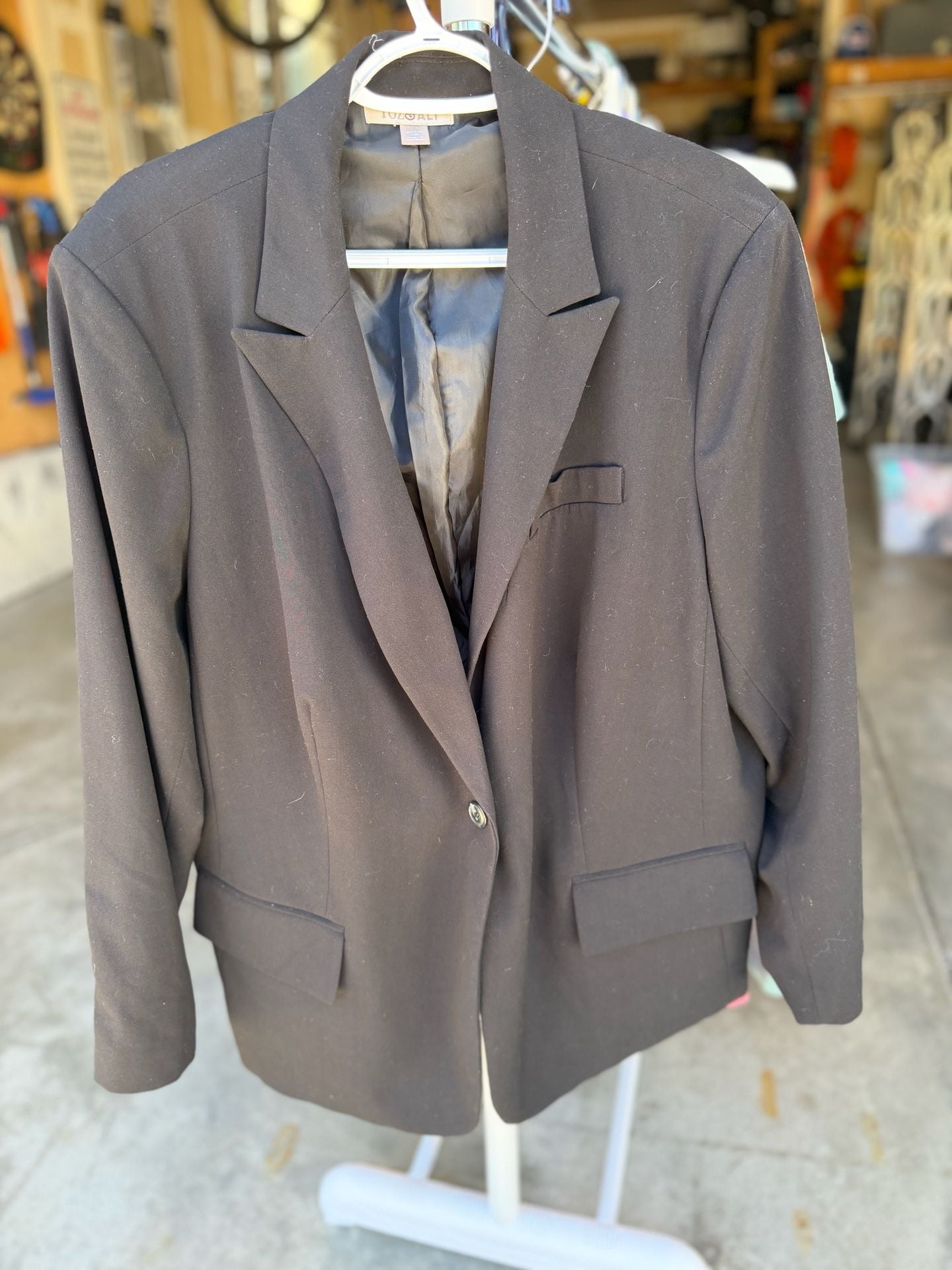 Roz & Ali Black Notched Lapel Single Button Office Blazer Size 18 2