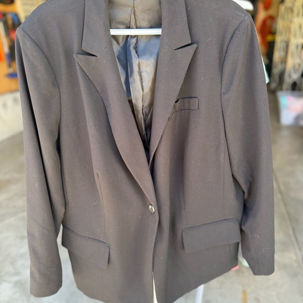 Roz & Ali Black Notched Lapel Single Button Office Blazer Size 18