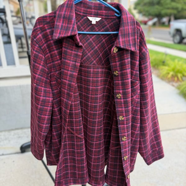 Terra & Sky Women's Plus Size Plaid Button Down Shacket Jacket
