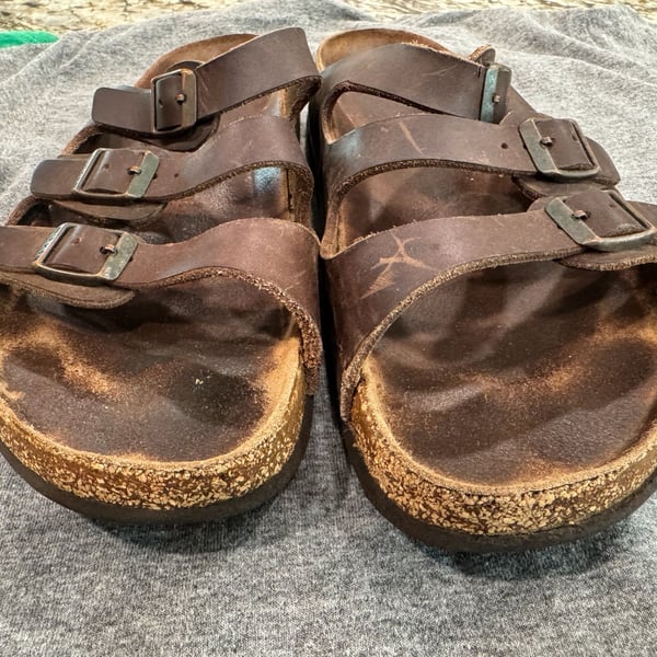Birkenstock Florida Brown Oiled Leather Three Strap Sandals Size 41