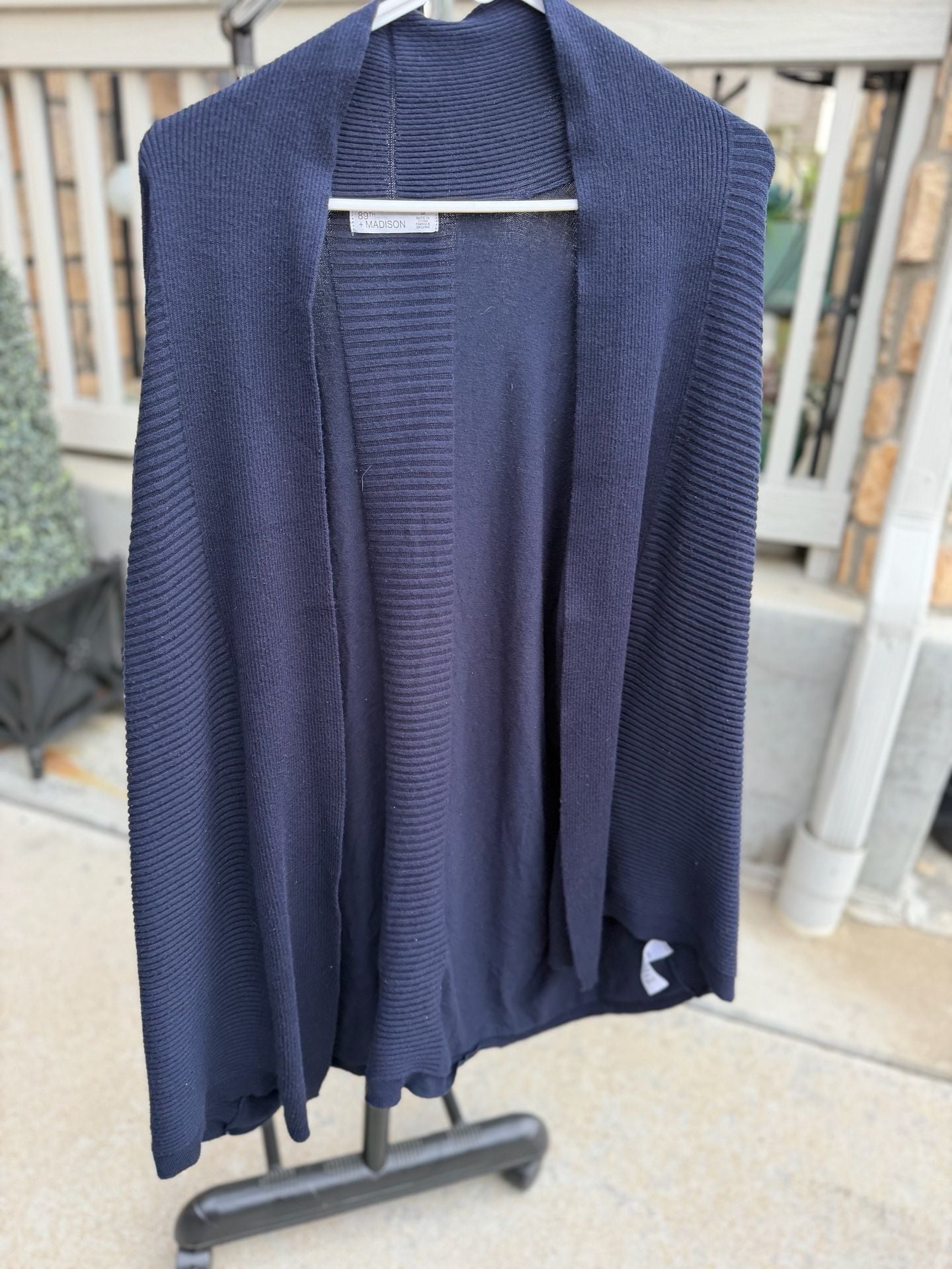 89th + Madison Navy Blue Ribbed Knit Open Front Cardigan Plus Size 3X 2
