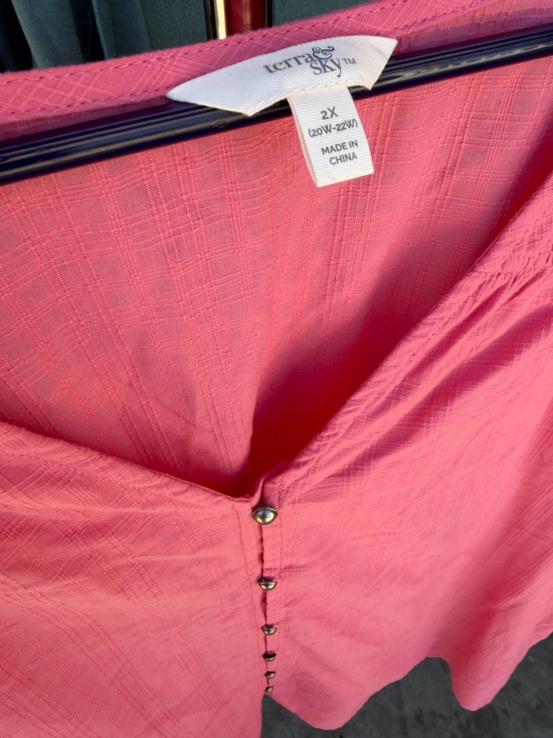 Terra & Sky Pink Button Down V-Neck Short Sleeve Blouse Plus Size 2X 4