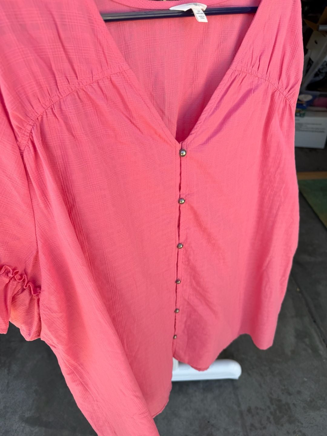 Terra & Sky Pink Button Down V-Neck Short Sleeve Blouse Plus Size 2X 5