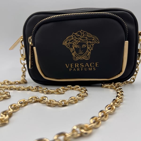 Versace Parfums Black and Gold Medusa Logo Crossbody Bag Purse