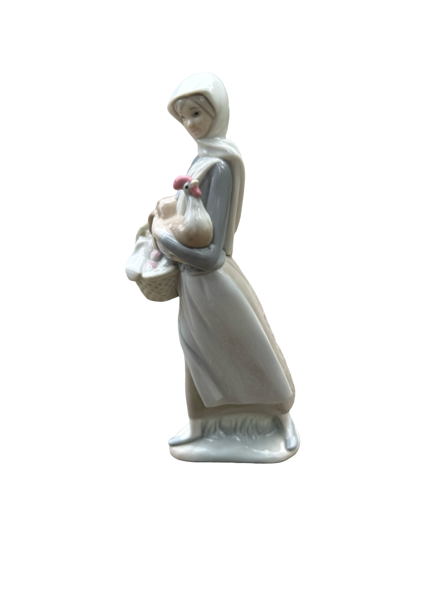 Lladro Porcelain Figurine Girl with Cockerel Rooster and Basket #4591 1