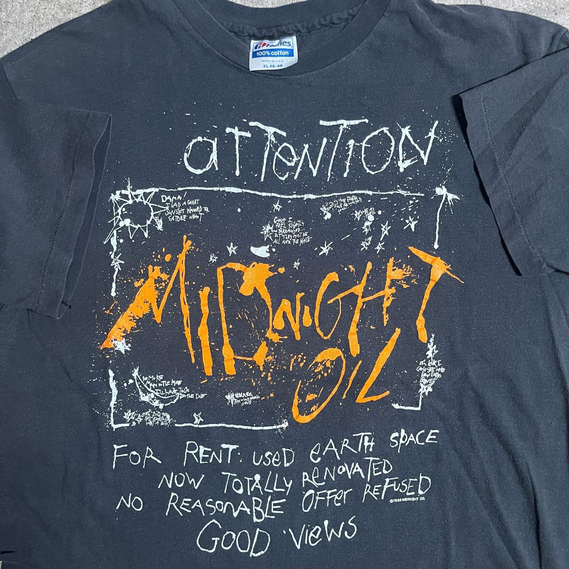 Vintage 1988 Midnight Oil Attention Band Tour Black T-Shirt XL Made In USA 3