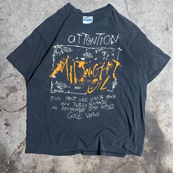 Vintage 1988 Midnight Oil Attention Band Tour Black T-Shirt XL Made In USA