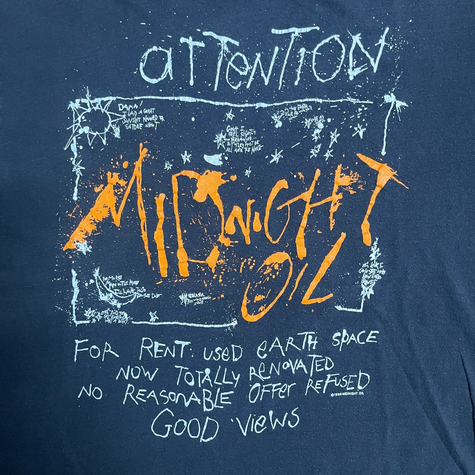 Vintage 1988 Midnight Oil Attention Band Tour Black T-Shirt XL Made In USA 5