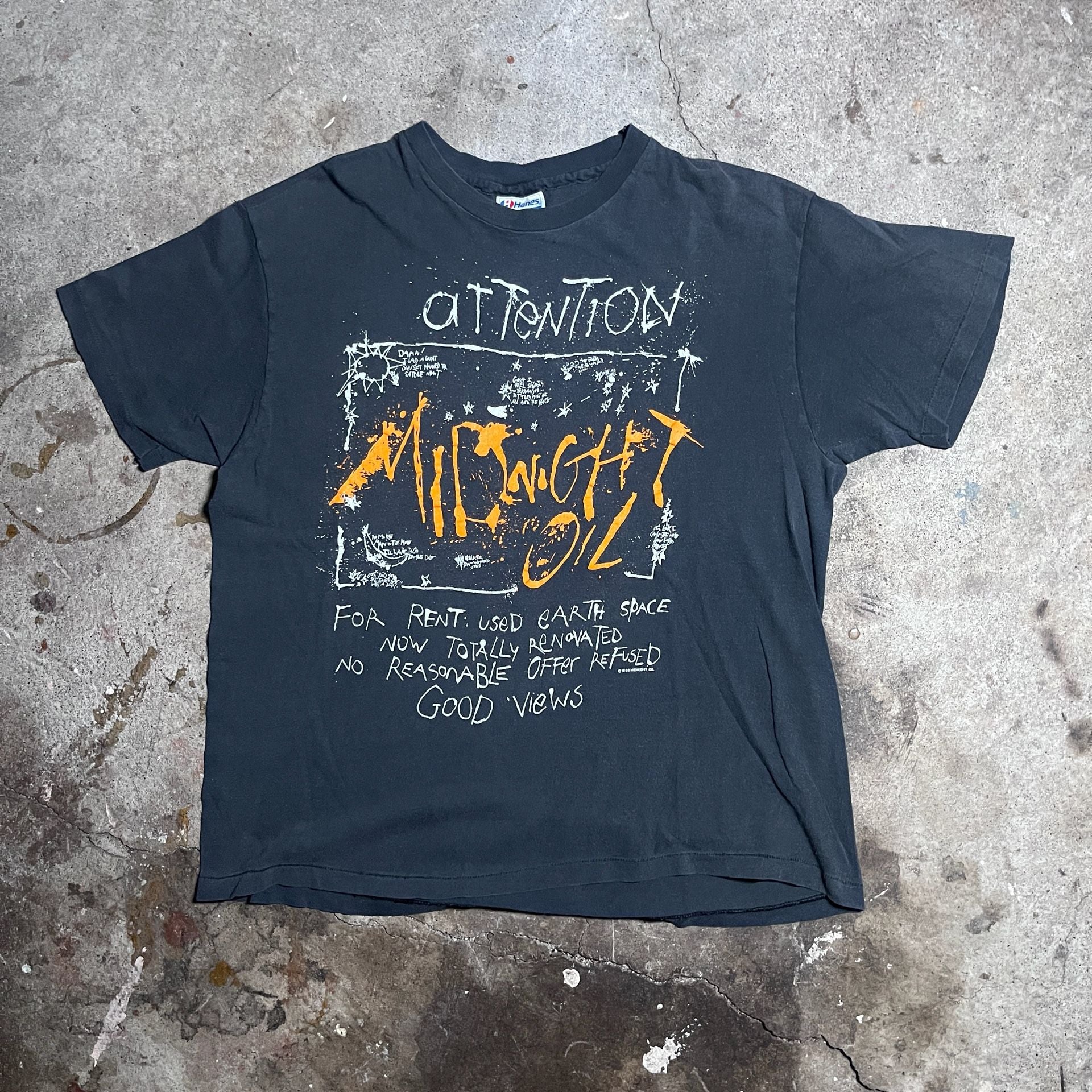 Vintage 1988 Midnight Oil Attention Band Tour Black T-Shirt XL Made In USA 7