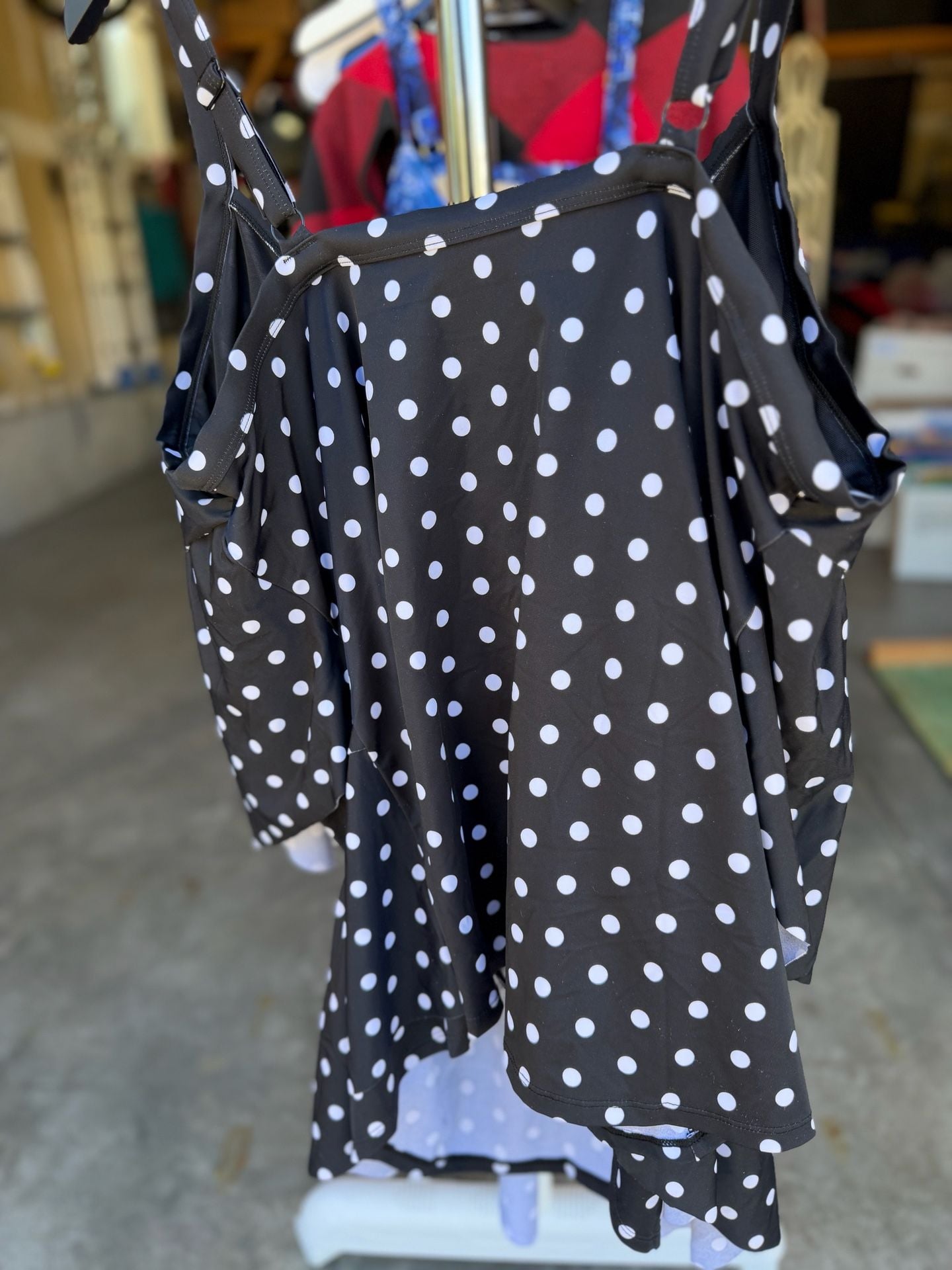 Swim 365 Black and White Polka Dot Tiered Ruffle Tankini Top Size 26 7