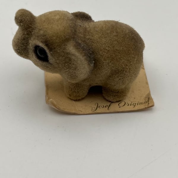 Vintage Josef Originals Flocked Baby Elephant Figurine (K)