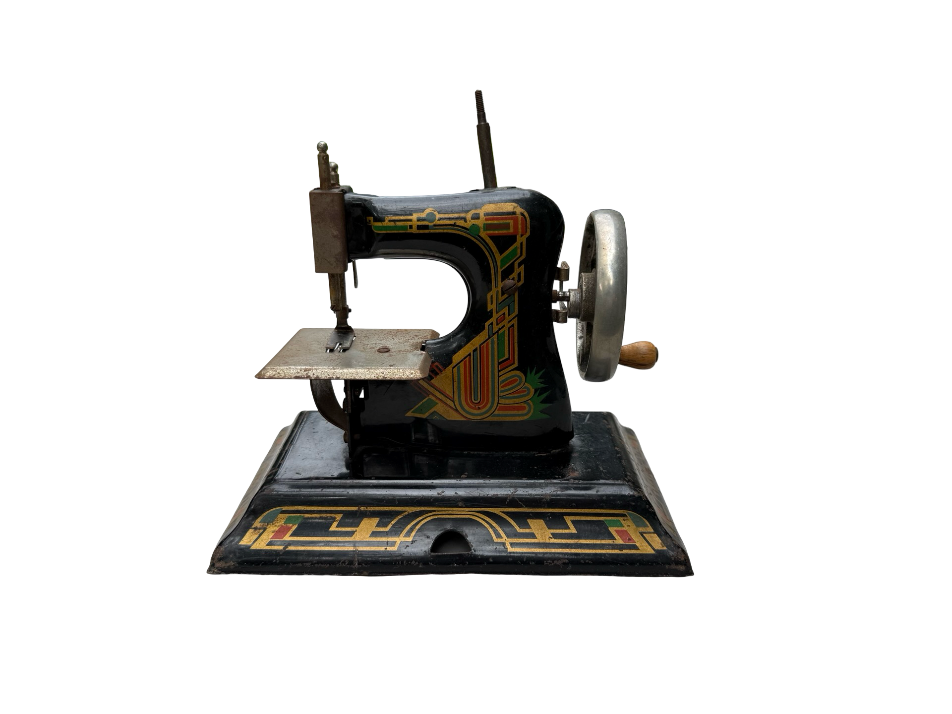 Casige Vintage German Child's Toy Hand Crank Sewing Machine with Art Deco Litho 1