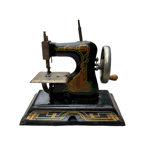Casige Vintage German Child's Toy Hand Crank Sewing Machine with Art Deco Litho