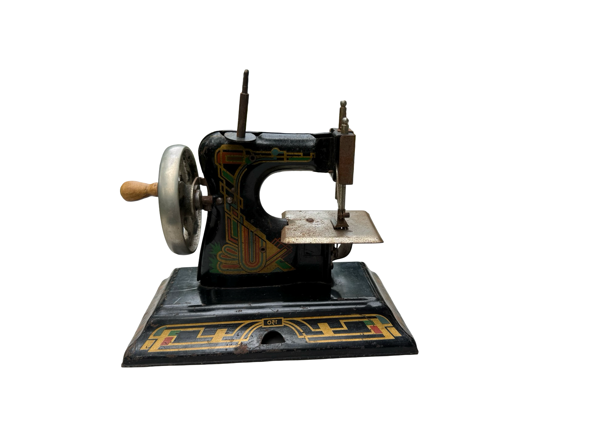 Casige Vintage German Child's Toy Hand Crank Sewing Machine with Art Deco Litho 2