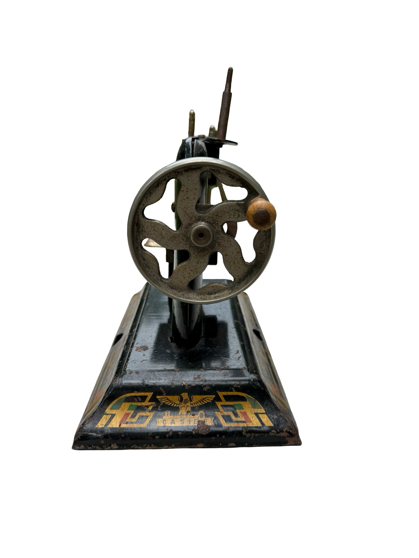 Casige Vintage German Child's Toy Hand Crank Sewing Machine with Art Deco Litho 3
