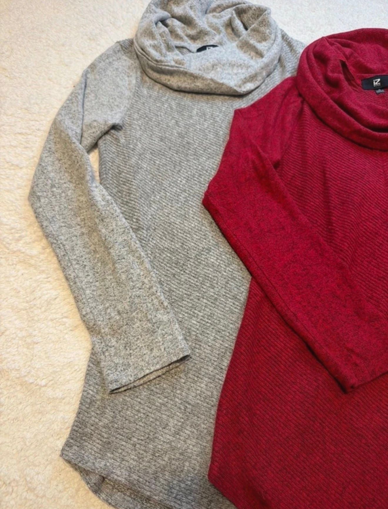 IZ Byer Women's Cowl Neck Long Sleeve Sweaters Lot of 2 Size S Red & Gray 3