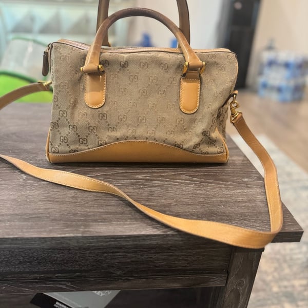 Vintage Gucci Micro GG Monogram Tan Leather Satchel Handbag