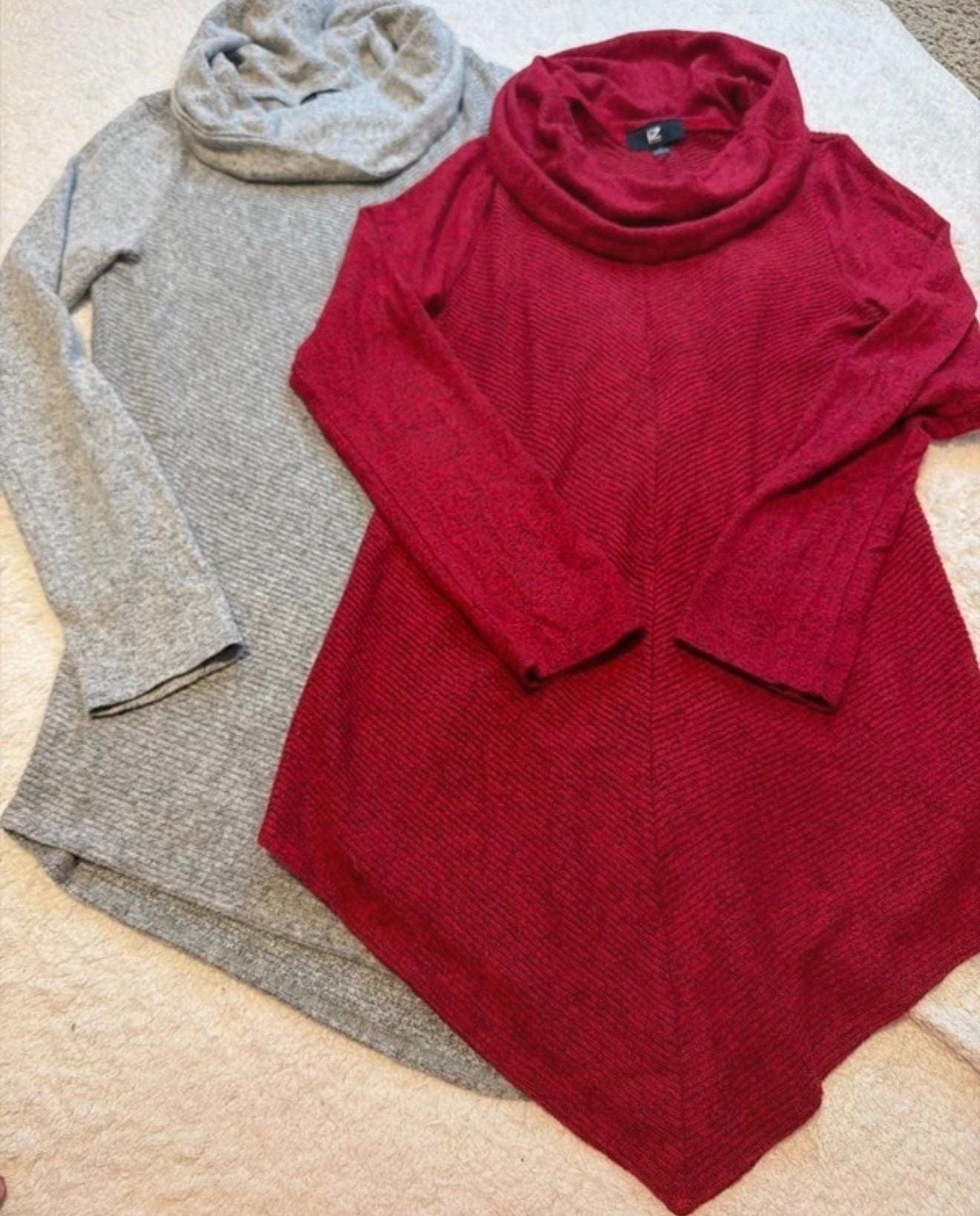 IZ Byer Women's Cowl Neck Long Sleeve Sweaters Lot of 2 Size S Red & Gray 1