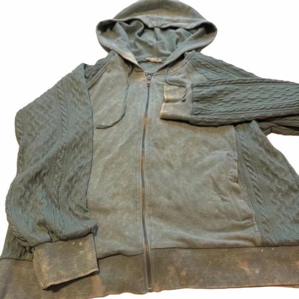 Mystree Sage Green Full Zip Cable Knit Sleeve Hoodie Sweatshirt Size S
