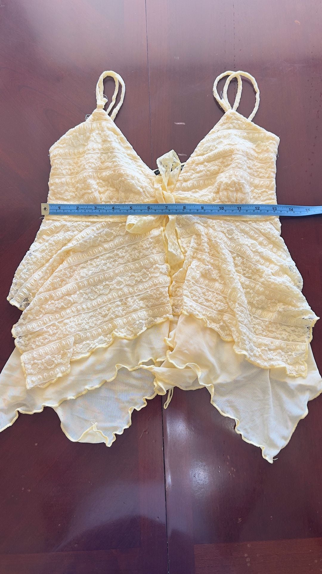Heart + Hips Yellow Lace Asymmetric Tiered Ruffle Camisole Top Size L 4
