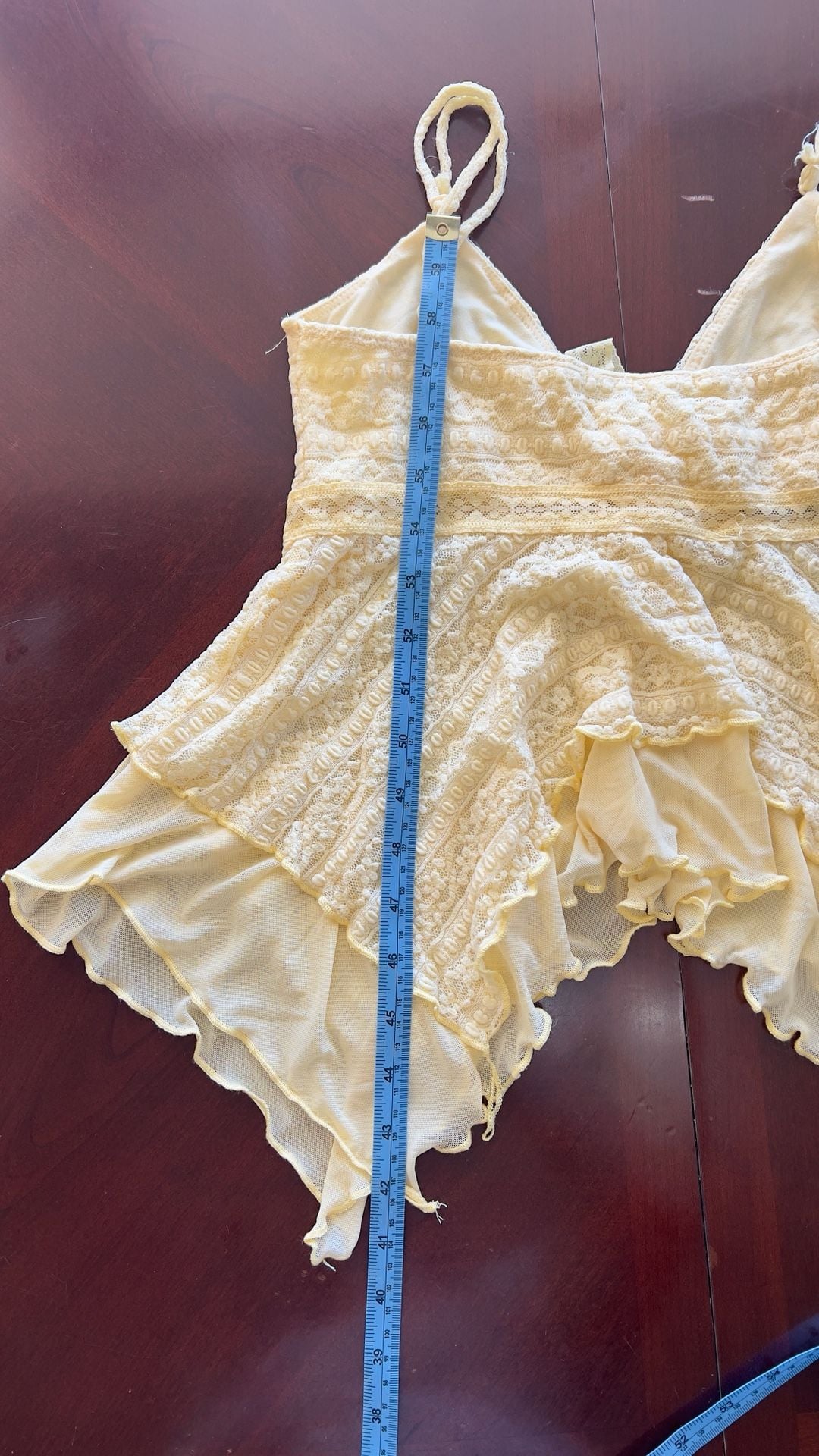 Heart + Hips Yellow Lace Asymmetric Tiered Ruffle Camisole Top Size L 5