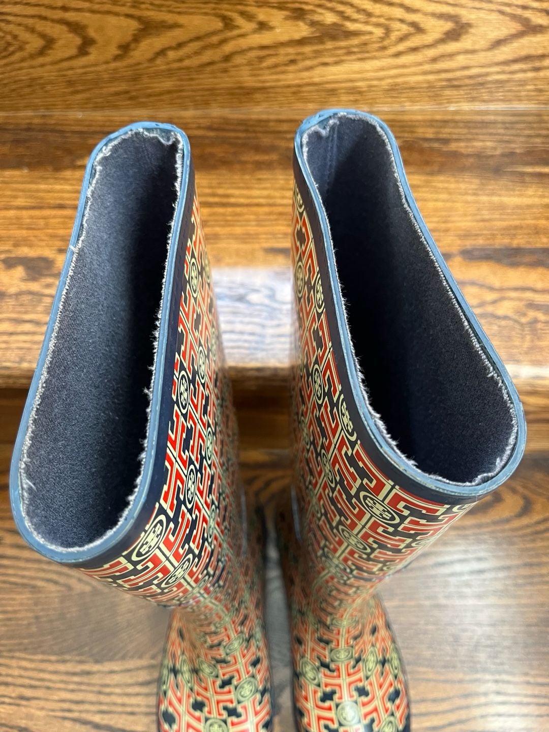 Tory Burch Rubber Monogram Tall Rain Boots Size 5 8