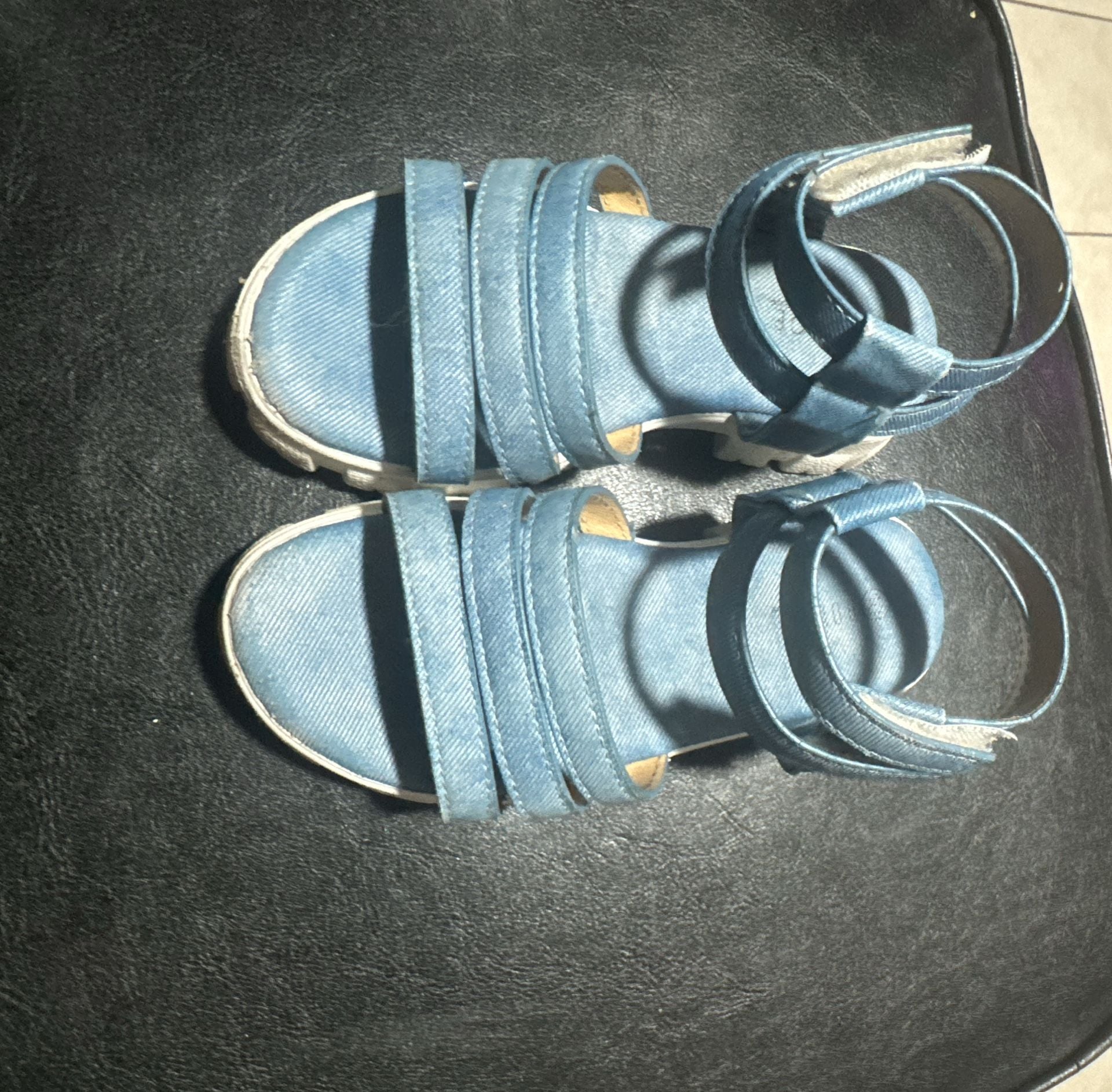Unbranded Blue Denim Strappy Platform Sandals with Ankle Strap for girls size 10
