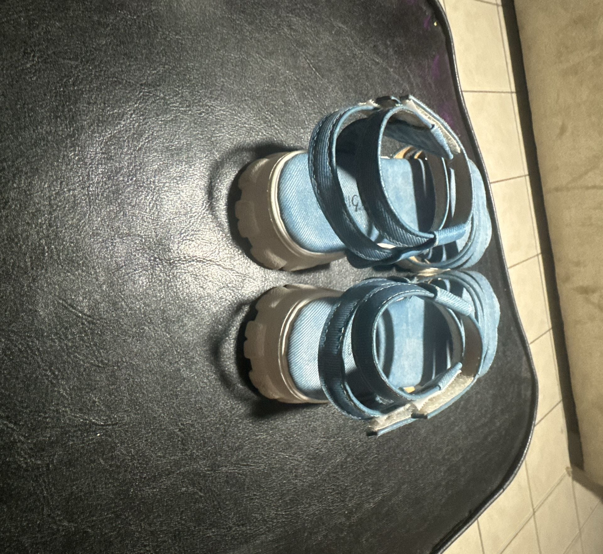 Unbranded Blue Denim Strappy Platform Sandals with Ankle Strap for girls size 10 3
